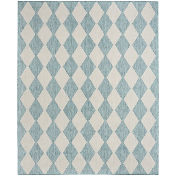 Nourison Positano 9' x 12' Aqua Diamond Modern Flatweave Indoor/Outdoor Rug