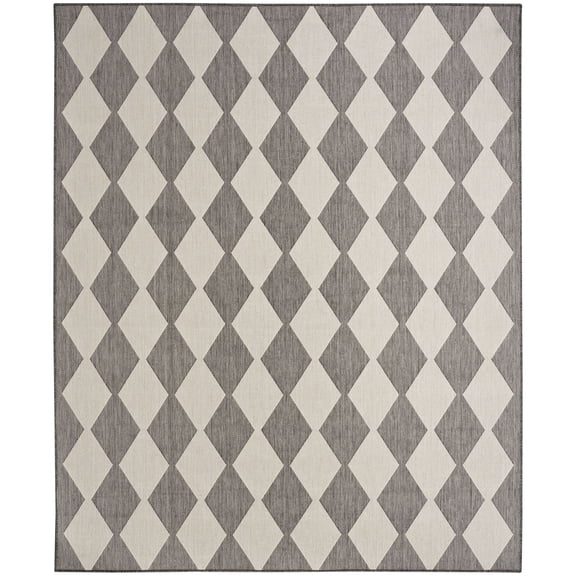 Nourison Positano 8' x 10' Charcoal Diamond Modern Flatweave Indoor/Outdoor Rug