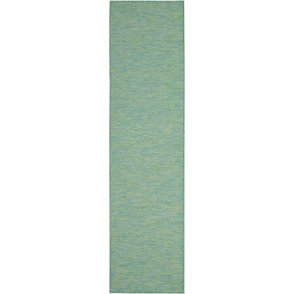 Nourison Positano Solid Indoor Outdoor Rug Blue Green 2' x 6'
