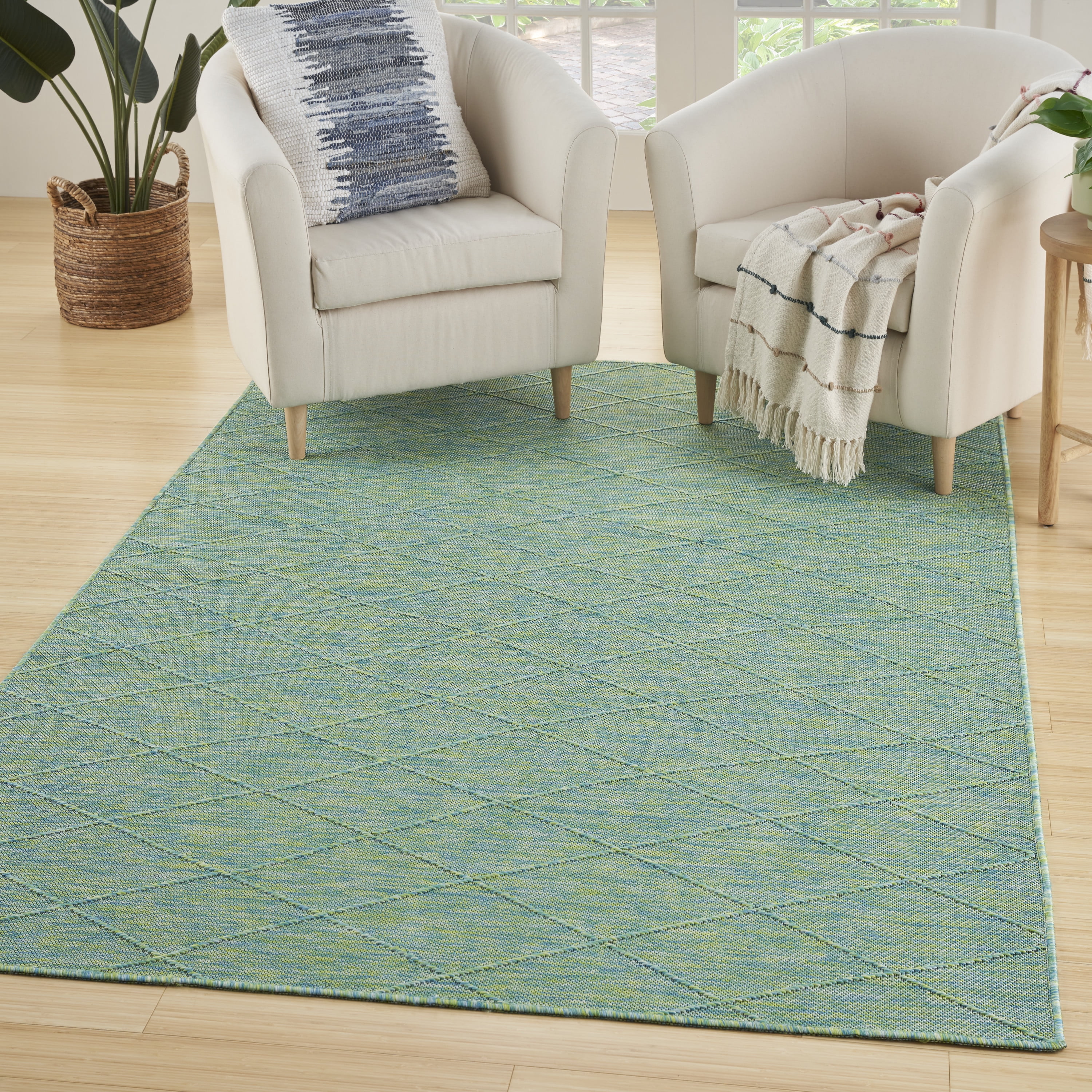 Nourison Practical Solutions Indoor/Outdoor Blue Green 6' x 9' Area Rug (6x9)