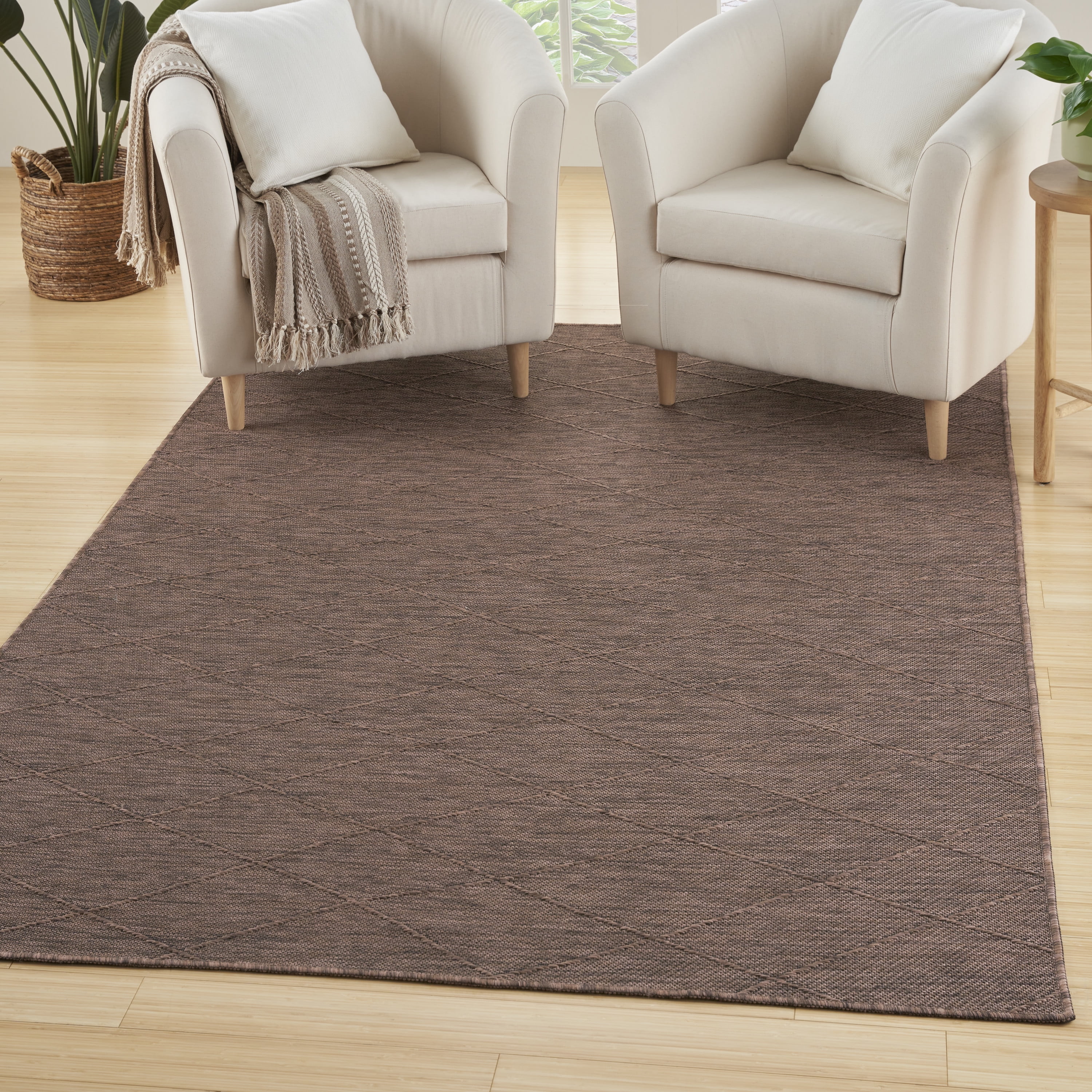 Mocha Geometric Non-Slip Washable 6' x 9' Synthetic Rug