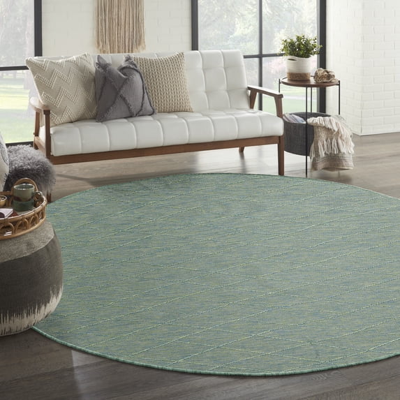 Nourison Practical Solutions Outdoor Blue Green 8' x Round Area Rug (8 Round)