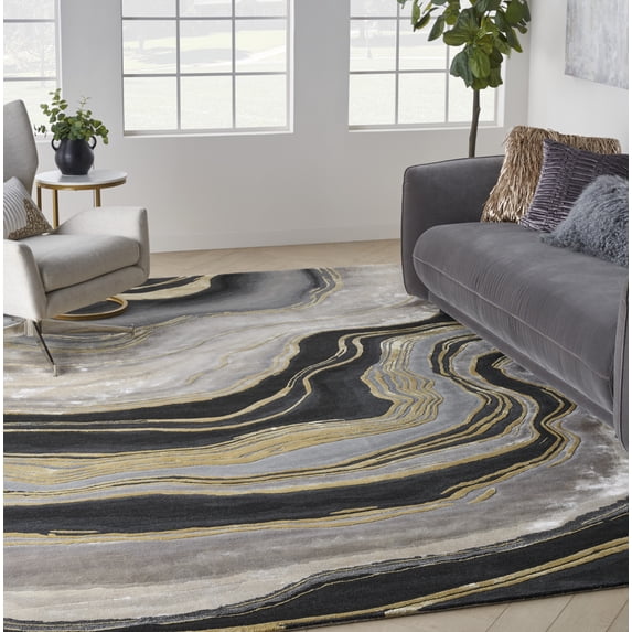 Nourison Prismatic Abstract Charcoal Grey 8'6" x 11'6" Area Rug, (9x12)