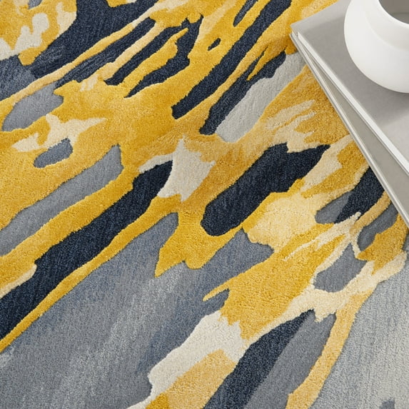 Nourison Prismatic Modern Abstract Gold Watercolor Area Rug 5'6" x 7'5" - Grey/Gold - Rectangle