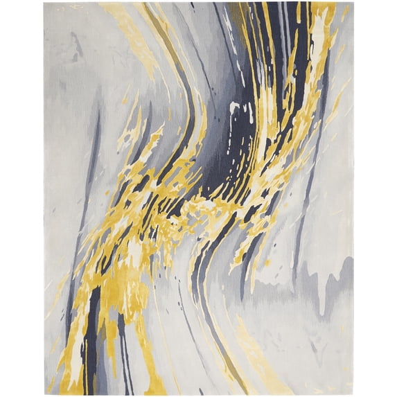 Nourison Prismatic Modern Abstract Gold Watercolor Area Rug 9'9" x 13'9" - Grey/Gold