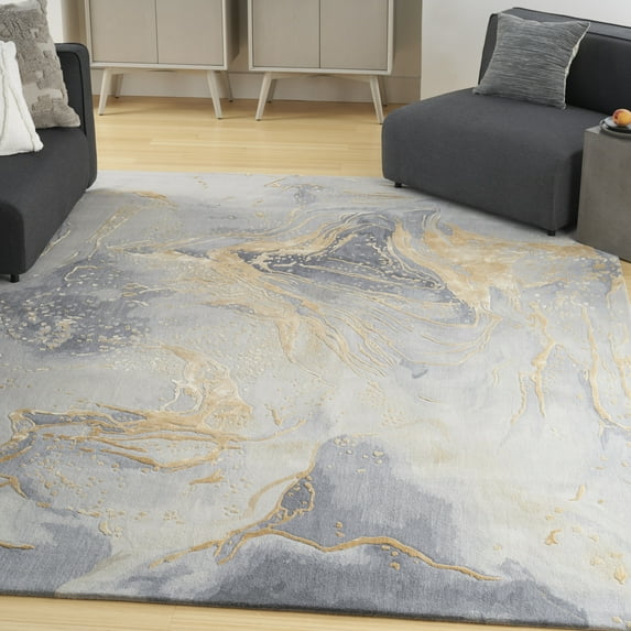 Nourison Prismatic Modern Abstract Grey/Gold 3'9" x 5'9" Area Rug, (4x6)