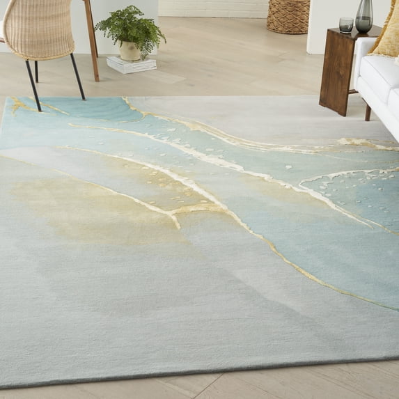 Nourison Prismatic Modern Abstract Grey/Seafoam 5'6" x 7'5" Area Rug, (5x7)