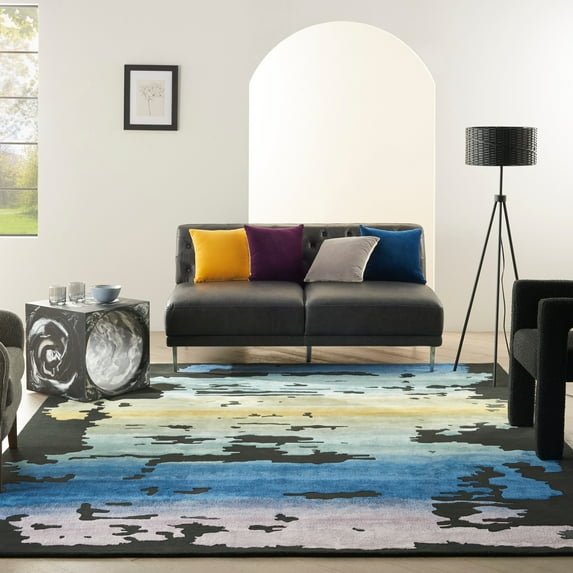 Nourison Prismatic Modern Abstract Sunset Shimmer Area Rug 9'9" x 13'9" - Black/Multi