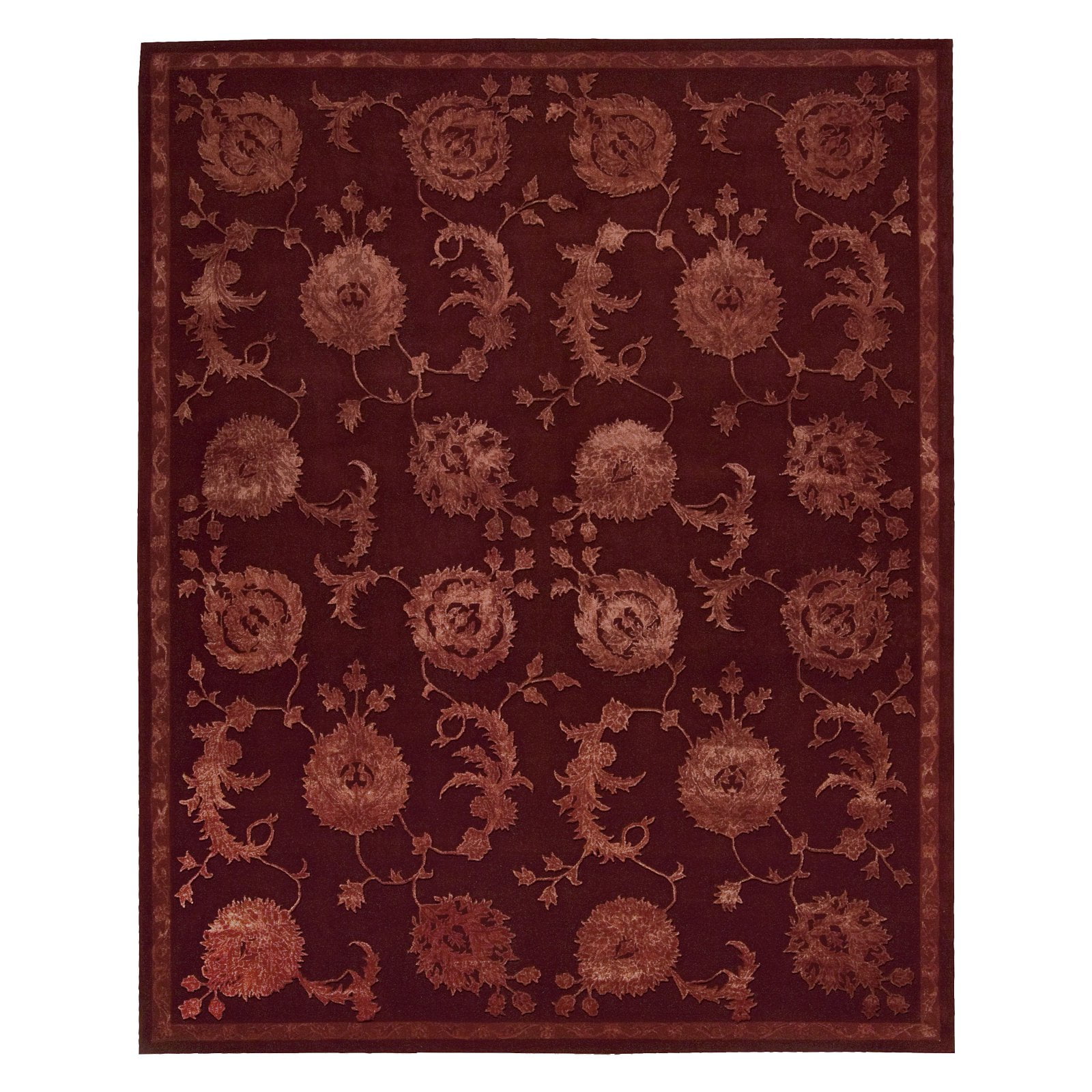 Handmade Red Wool and Silk Tufted Rectangular Rug 5.5' x 8.5'