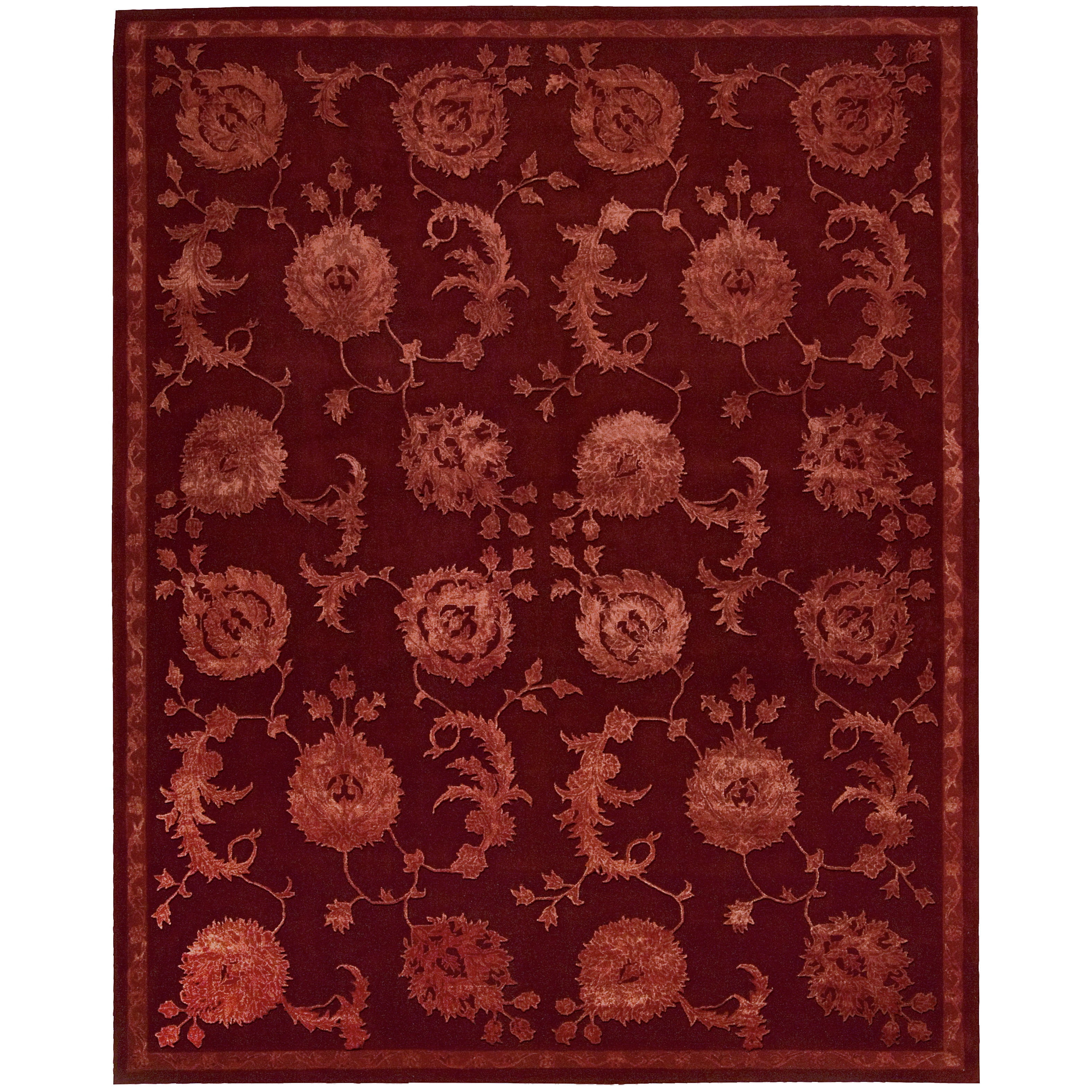 Handmade Red Wool and Silk Tufted Rectangular Rug 5.5' x 8.5'
