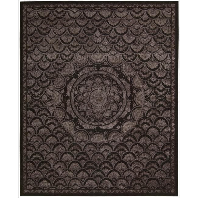Ivory and Espresso Hand-Tufted Wool Silk Area Rug