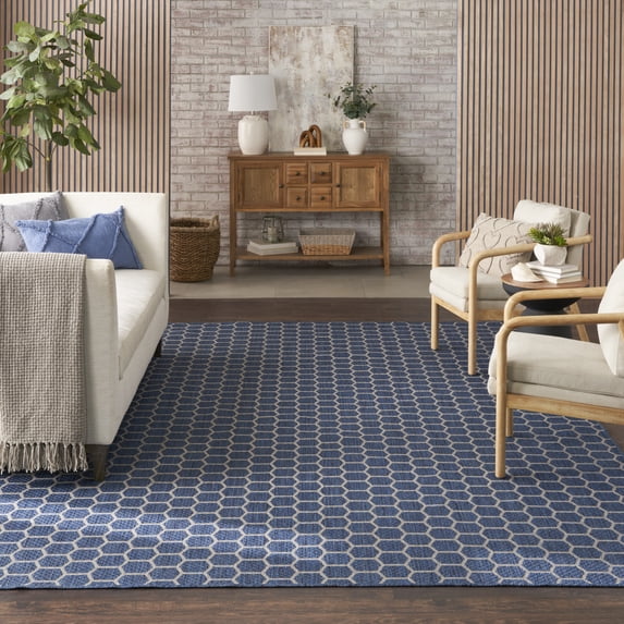 Nourison Reversible Indoor Outdoor 10' x 14' Blue Modern Rug