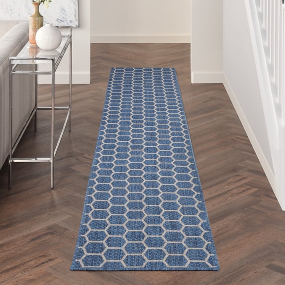 Nourison Reversible Indoor Outdoor 2'2" x 10' Blue Modern Rug