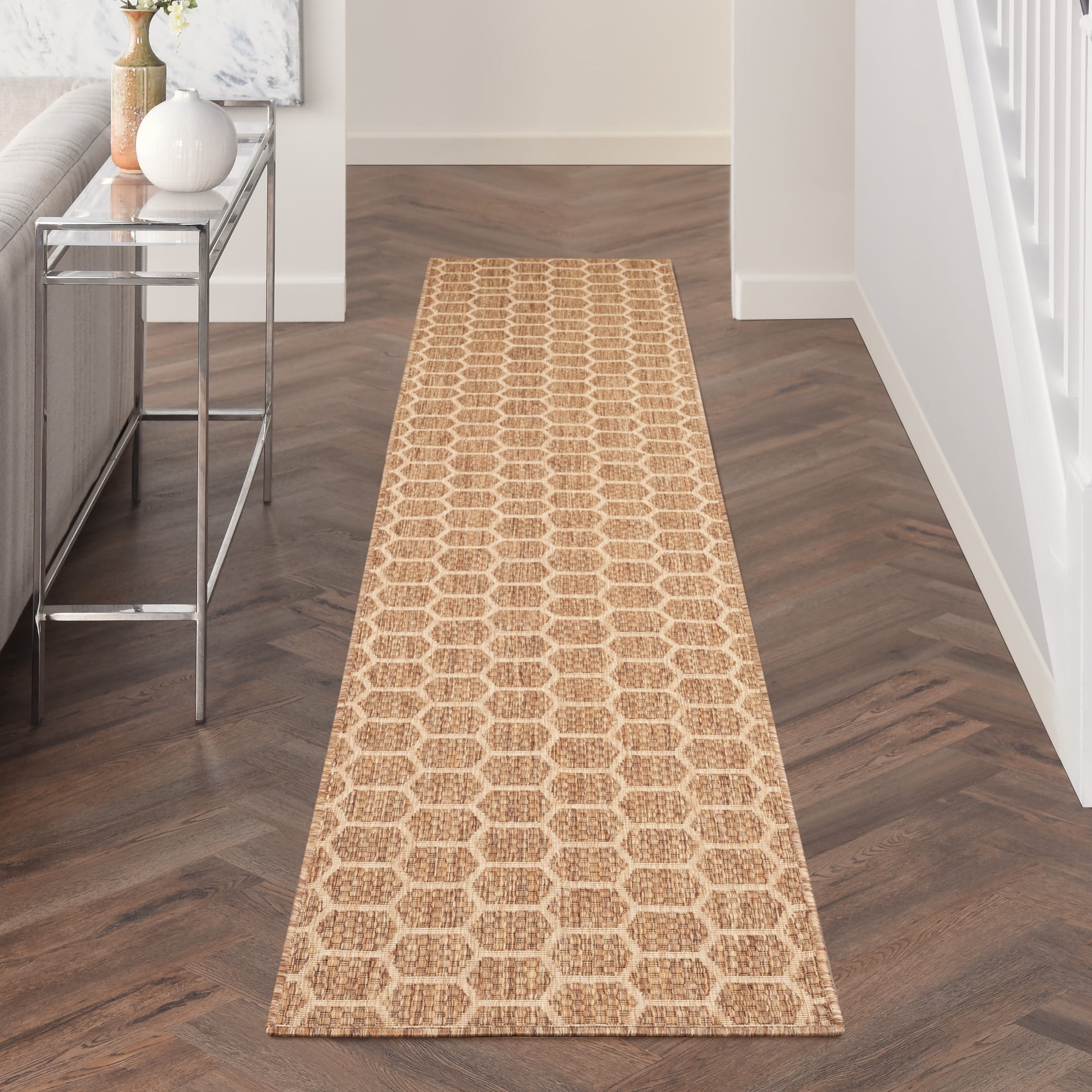 Nourison Reversible Indoor Outdoor 2'2" x 12' Natural Modern Rug