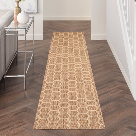 Nourison Reversible Indoor Outdoor 2'2" x 12' Natural Modern Rug