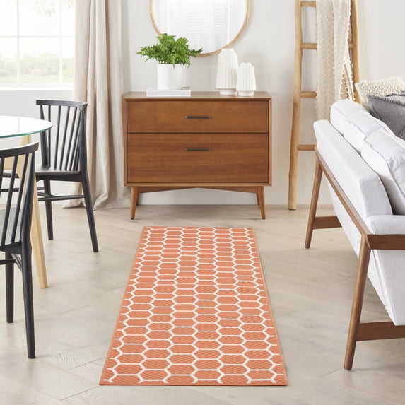 Nourison Reversible Indoor Outdoor 2'2" x 8' Coral Modern Rug