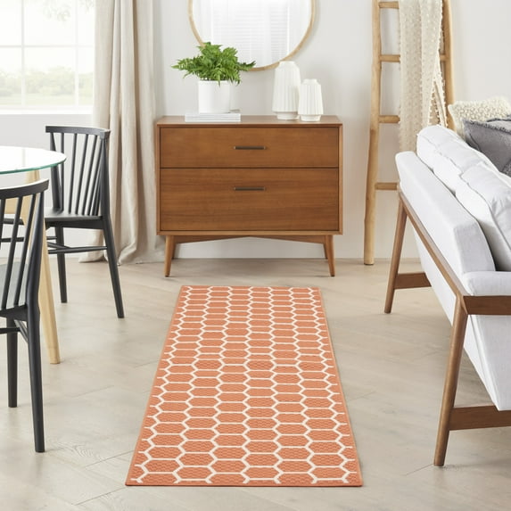 Nourison Reversible Indoor Outdoor 2' x 6' Coral Modern Rug
