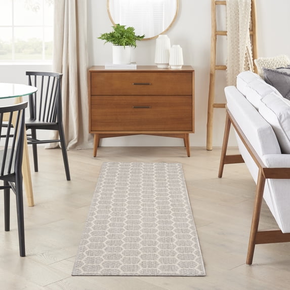 Nourison Reversible Indoor Outdoor 2' x 6' Grey Modern Rug