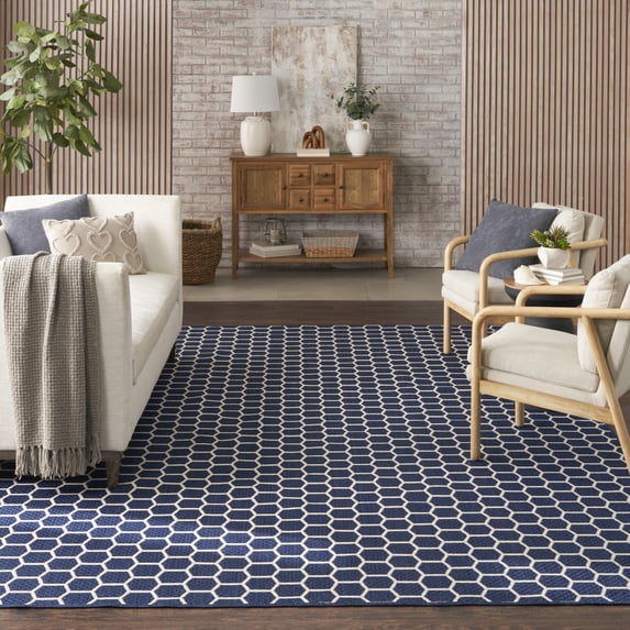 Nourison Reversible Indoor Outdoor 8' x 10' Navy Modern Rug