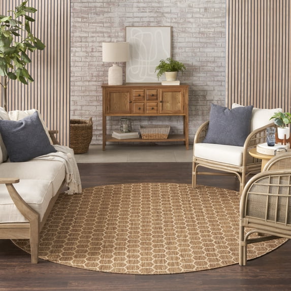 Nourison Reversible Indoor Outdoor 8' x Round Natural Modern Rug
