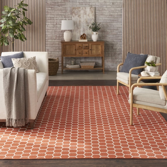 Nourison Reversible Indoor Outdoor 9' x 12' Coral Modern Rug