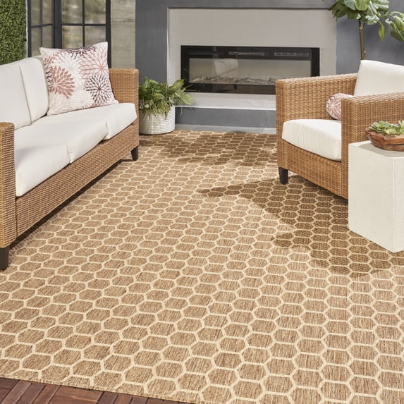 Nourison Reversible Indoor Outdoor 9' x 12' Natural Modern Rug