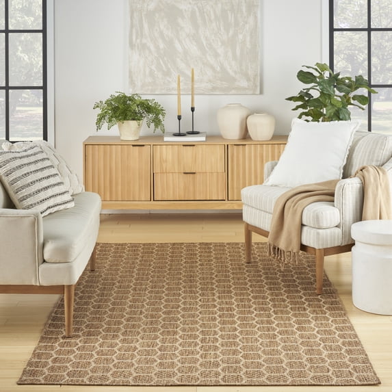 Nourison Reversible Indoor Outdoor Geometric Natural 6' x 9'Area Rug (6x9)