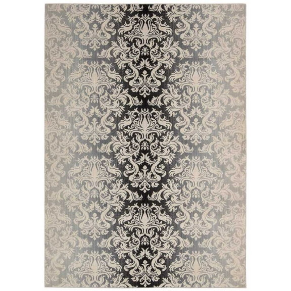 Nourison Riviera RI06 Wool Area Rug Black 3' 6" x 5' 6" Latex Free Wool,Synthetic,Viscose Abstract 4' x 6' Indoor Living Room