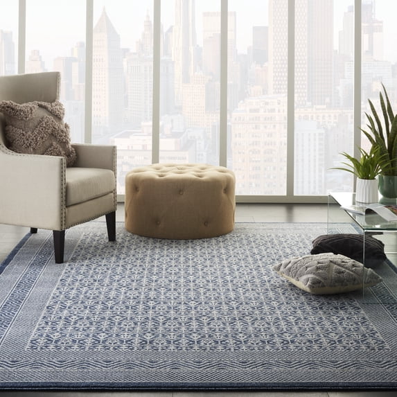 Nourison Royal Moroccan Bohemian Blue/Grey 8'6" x 12' Area Rug, (9x12)