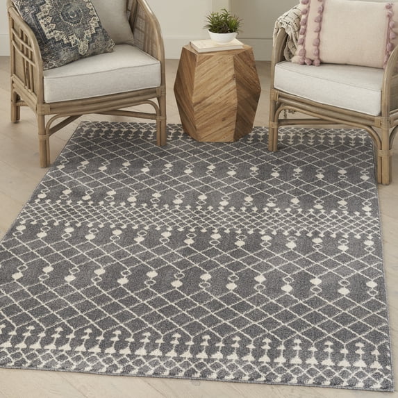 Nourison Royal Moroccan Bohemian Charcoal/Ivory 4' x 6' Area Rug, (4x6)
