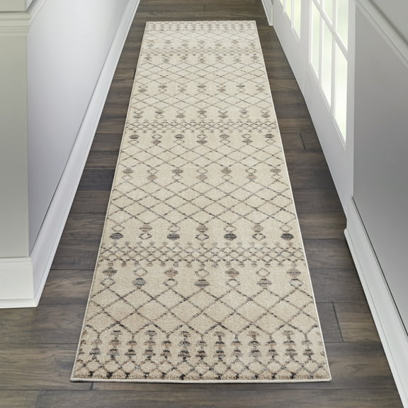 Nourison Royal Moroccan Eclectic Beige/Grey 2'2" x 7'6" Area Rug, (8' Runner)