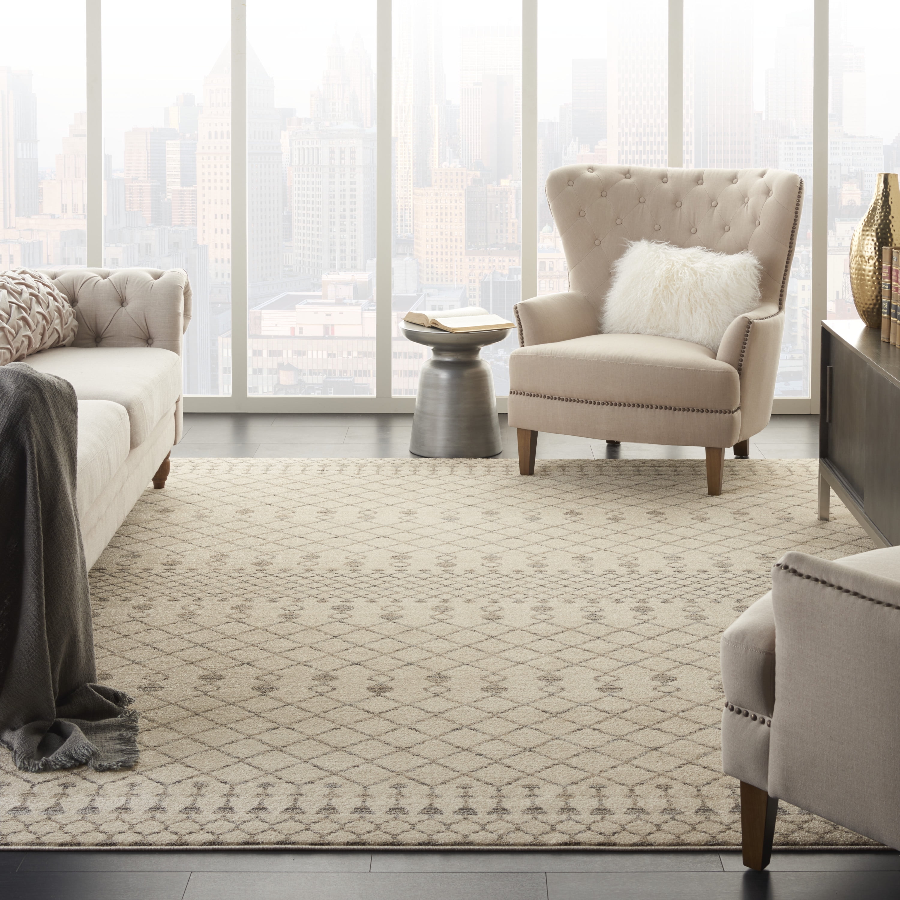 Royal Moroccan Beige and Grey Geometric 8'6" x 12' Area Rug