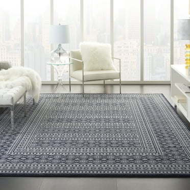 Nourison Royal Moroccan Geometric Navy/Grey 6'7" x 9'6" Area Rug, (7x10)