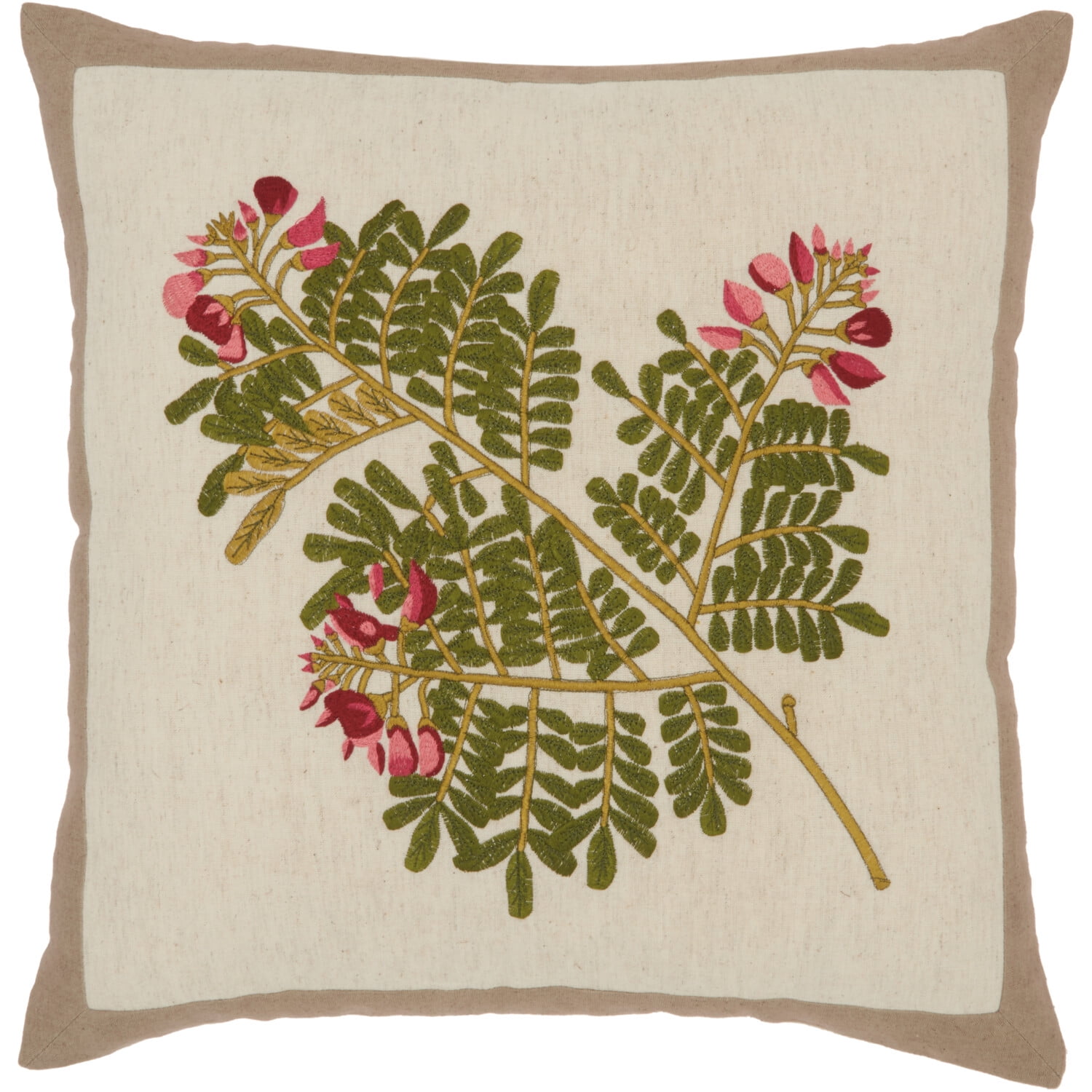 Botanical Embroidered Cotton Blend Square Throw Pillow