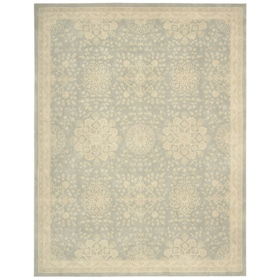 Nourison Royal Serenity Area Rug Blue 7'6" x 9'6" 8' x 10' Indoor,Handmade Bedroom,Living Room,Dining Room Gold Traditional