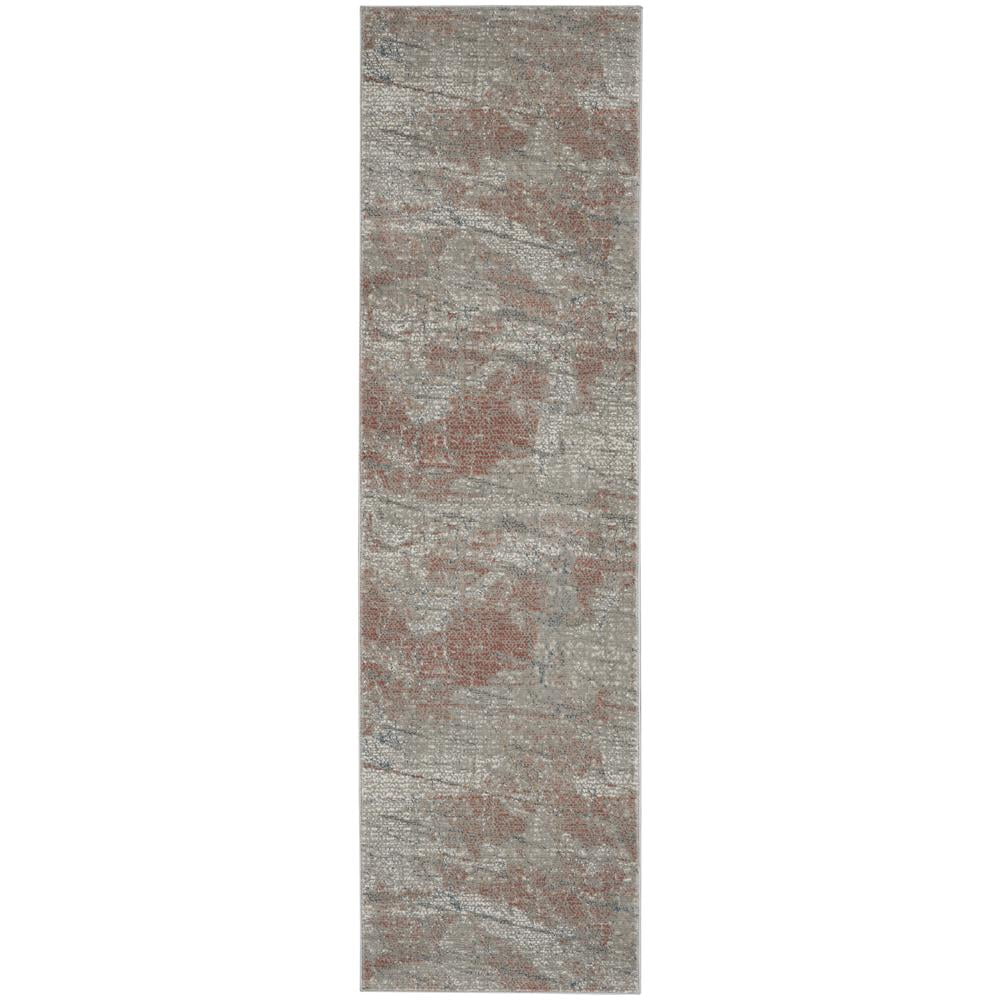 Rustic Textures Light Grey and Rust Hand-Knotted Runner Rug