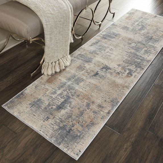 Nourison Rustic Textures Abstract Beige/Grey 2'2" x 7'6" Area Rug, (2x8)