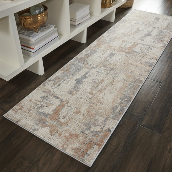 Nourison Rustic Textures Abstract Beige/Grey 2'2" x 7'6" Area Rug, (2x8)