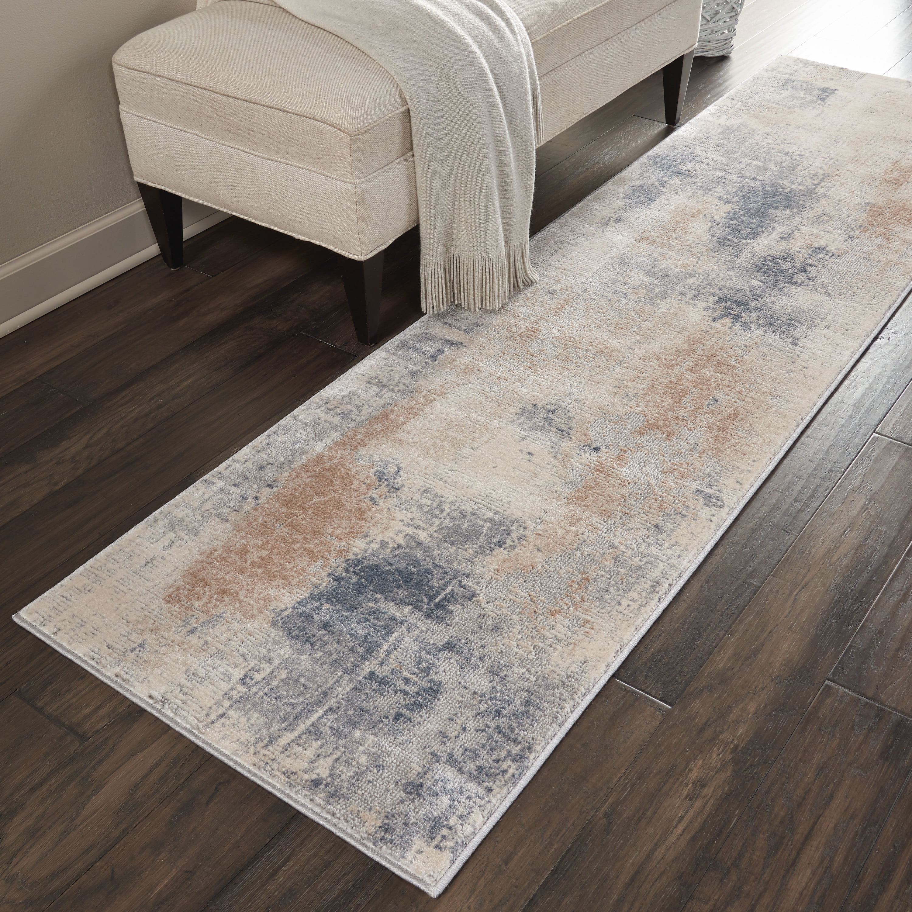 Handmade Beige/Grey Abstract Cotton Runner Rug