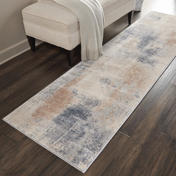 Nourison Rustic Textures Abstract Beige/Grey 2'2" x 7'6" Area Rug, (2x8)