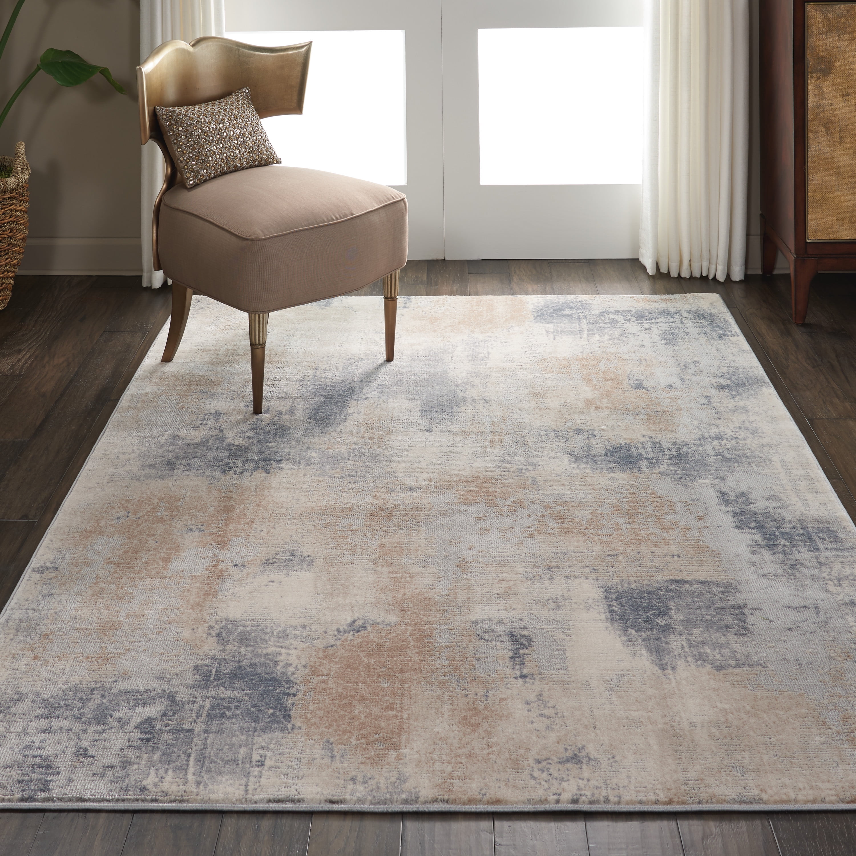 Modern Abstract Beige & Grey Synthetic Area Rug 3'11" x 5'11"