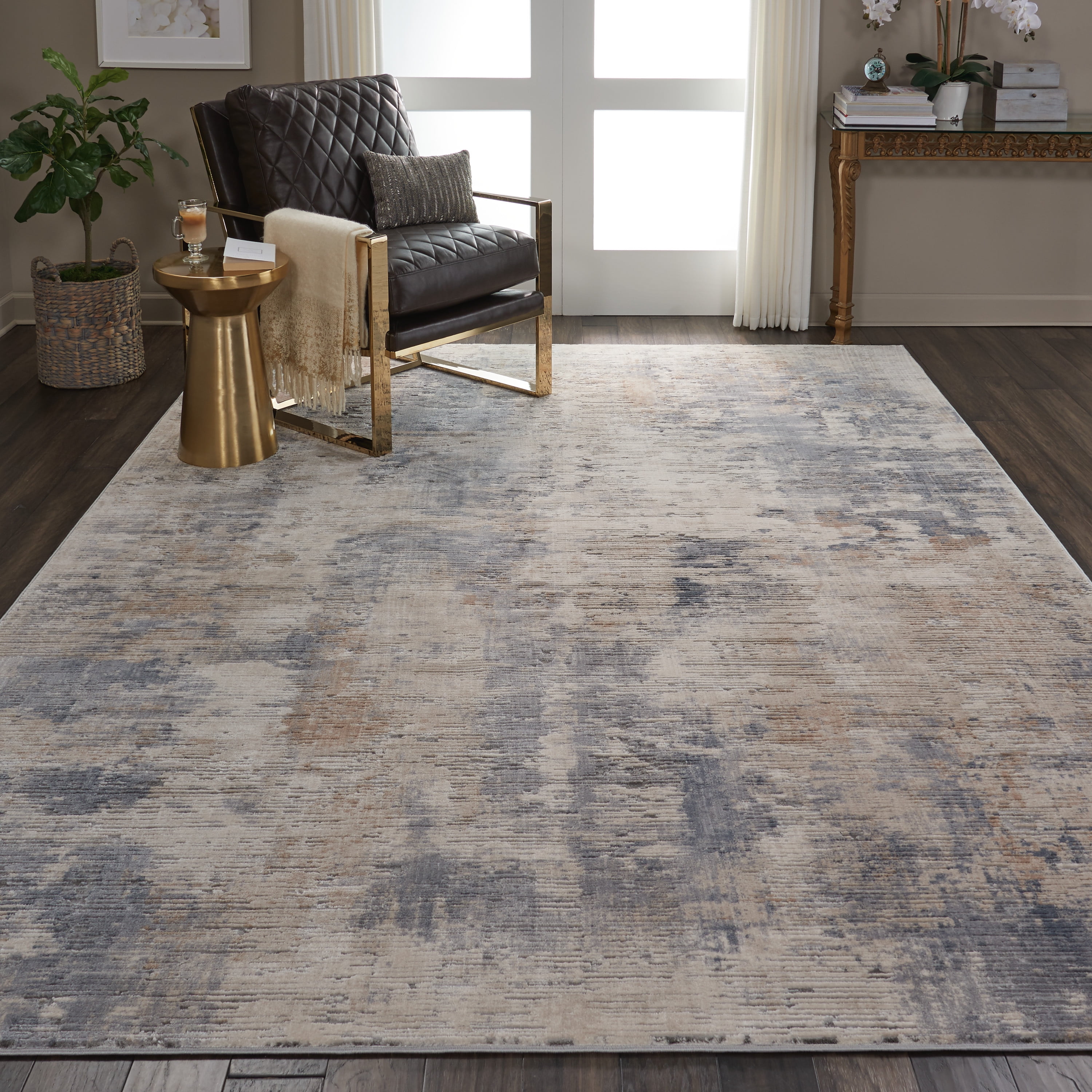 Gray and Beige Abstract Synthetic Indoor Rug, 7'10" x 10'6"