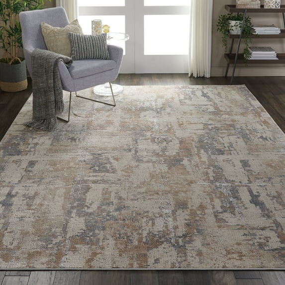 Nourison Rustic Textures Abstract Beige/Grey 7'10" x 10'6" Area Rug, (8x11)