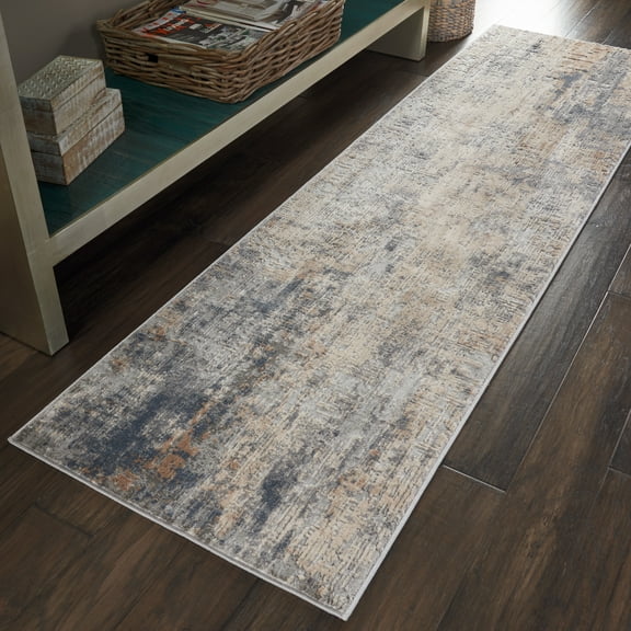 Nourison Rustic Textures Abstract Grey/Beige 2'2" x 7'6" Area Rug, (2x8)