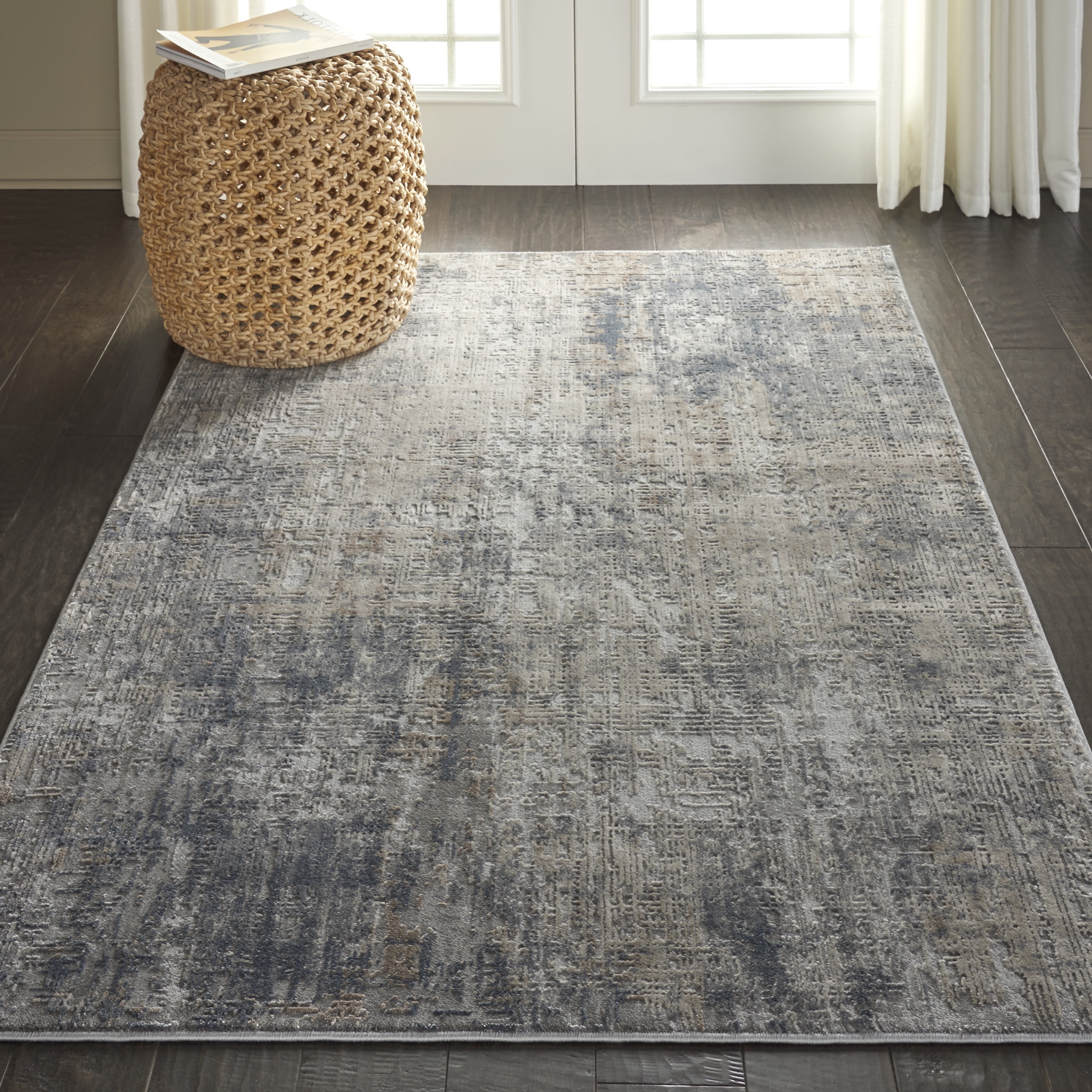 Rustic Grey and Beige Abstract Synthetic Area Rug 4' x 6'