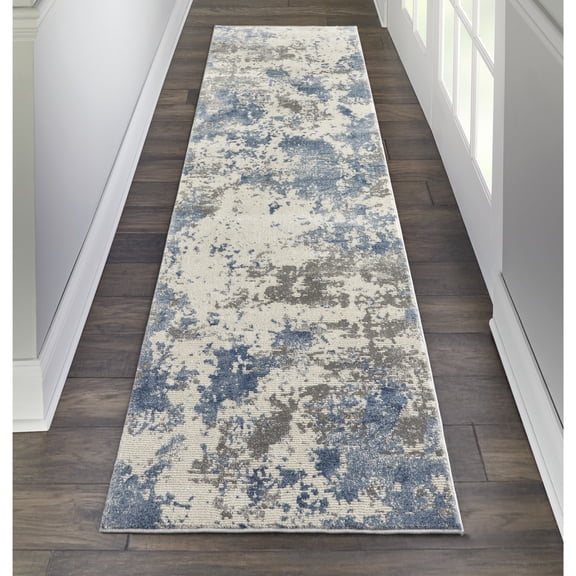 Nourison Rustic Textures Abstract Grey/Blue 2'2" x 7'6" Area Rug, (2x8)