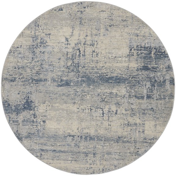 Nourison Rustic Textures Abstract Indoor Area Rug Ivory Blue 7'10" x round