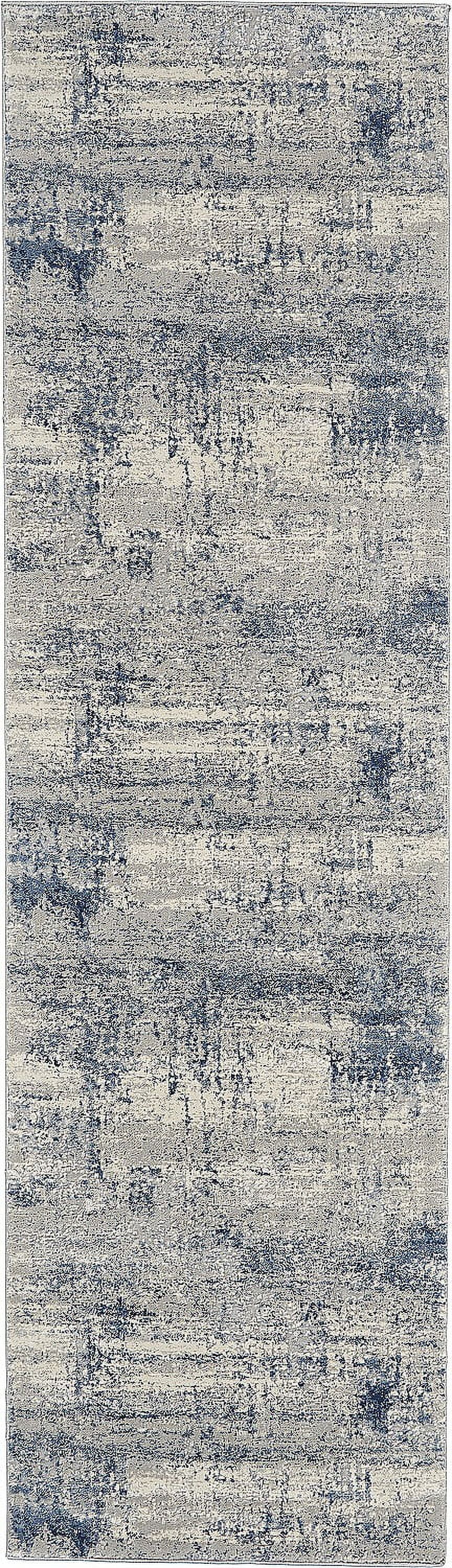 Ivory Blue Abstract Rustic Textures Runner Rug