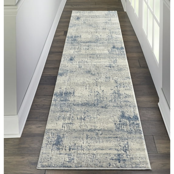 Nourison Rustic Textures Abstract Ivory/Blue 2'2" x 7'6" Area Rug, (2x8)