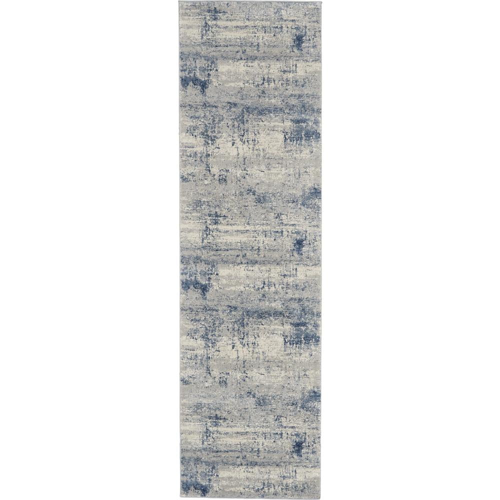 Ivory Blue Abstract Rustic Textures Runner Rug